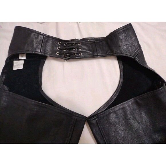 Vintage MOB Black Leather Biker Chaps Medium Unisex Y2K Punk Festival Edgy Rider - Picture 6 of 16